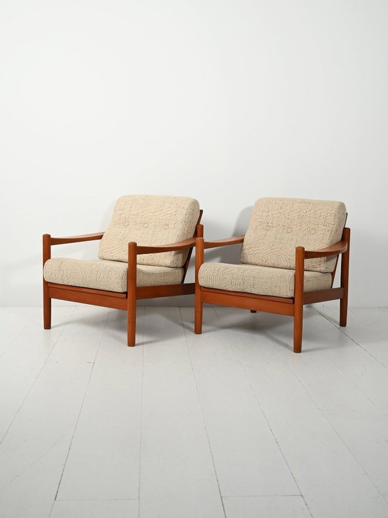 Image 1 of Pair of Danish 1950s teak armchairs