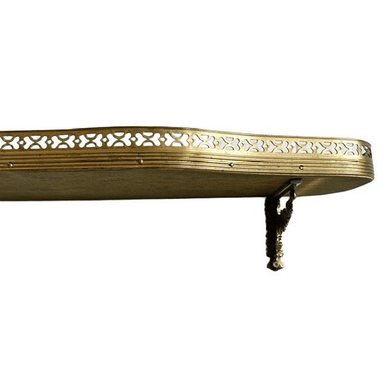 Videoregistratore vintage italiano di metà secolo, tavolo consolle da parete in legno intarsiato e ottone, (photo 14 of 17)