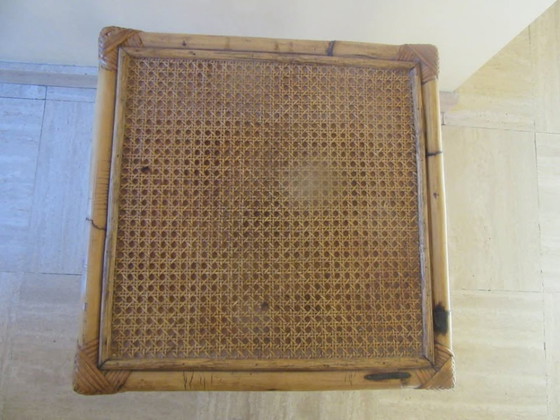 Image 1 of Vintage Rattan and Basket Weave Cube Side Table 45 x 45 x 45 cm - Mid Century Modern