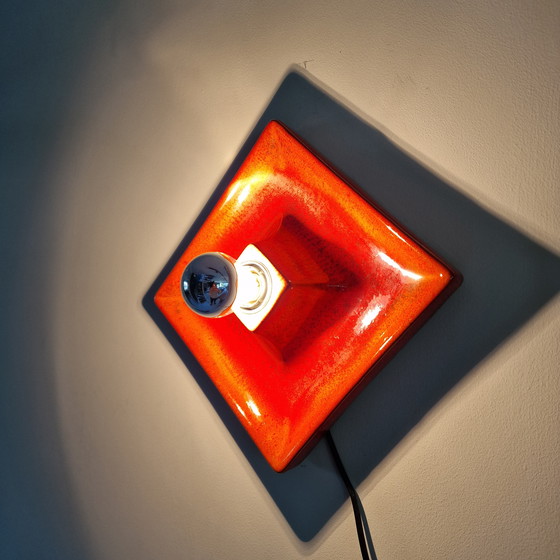 Image 1 of Vintage Square Red Wall Lamp - Wall Light Made of Ceramic with Red Glaze, Germany, 1970s, Hustadt Leuchten