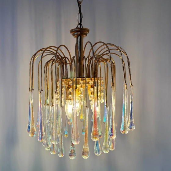 Image 1 of 3-tier teardrop chandelier with clear Murano glass