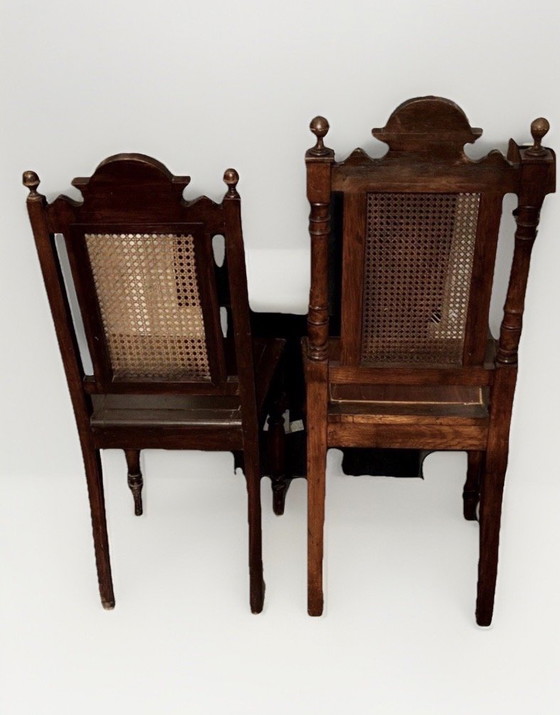 Image 1 of Chaises d'appoint de style campagnard victorien en noyer avec assises tressées, lot de 2