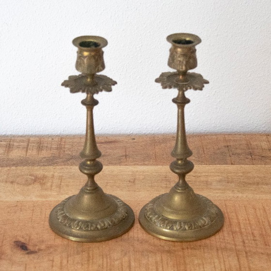 Antique French Brass Candlesticks, Late 19th Century – Candle holders (photo 2 of 8)
