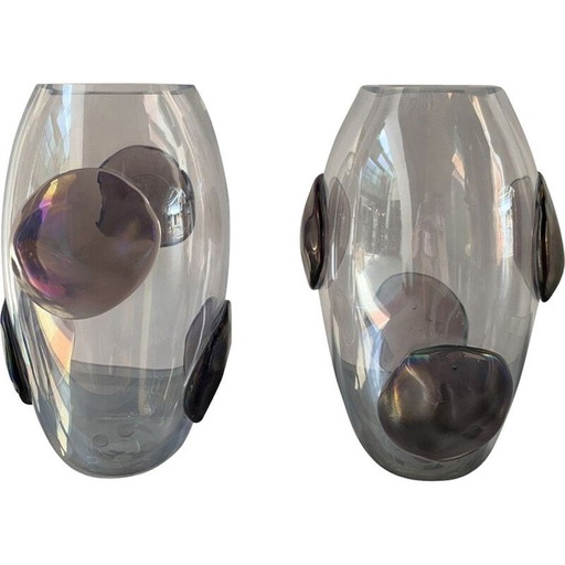 Pair of vintage vases with parma pastilles in Murano glass by Costantini, 1990