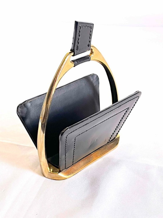 Image 1 of Portalettere in pelle e ottone di Maison Longchamps, metà secolo, Francia