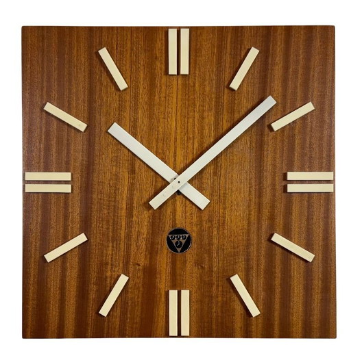 Vintage Brown Wooden Wall Clock from Pragotron, 1980s
