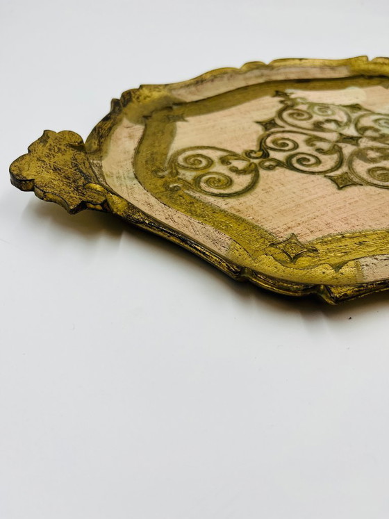 Image 1 of Vassoio fiorentino vintage in legno dorato, Italia