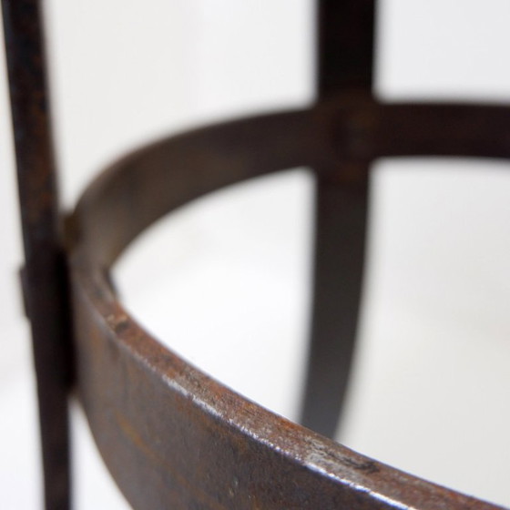 Image 1 of Pair of brutalist bar stools in oak and wrought iron, 1960s
