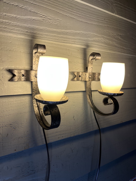 Image 1 of 2 vintage brutalist wall lamps