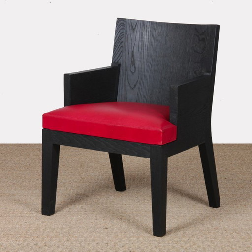 Stall-fauteuil van leer, ontworpen door Christian Liaigre, 1990.