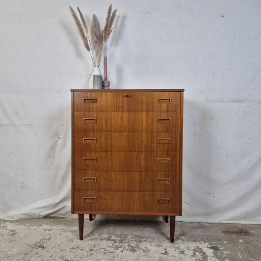 Vintage Danish chest of drawers, dresser 1960s teak 6 drawers