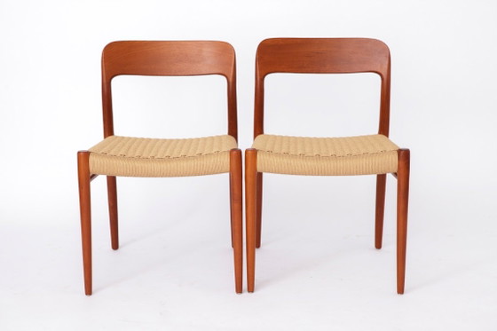 Grote set van 8 Niels Otto Møller teakhouten eetkamerstoelen – model 75 (jaren 1950), Deense zittingen van (photo 7 of 15)