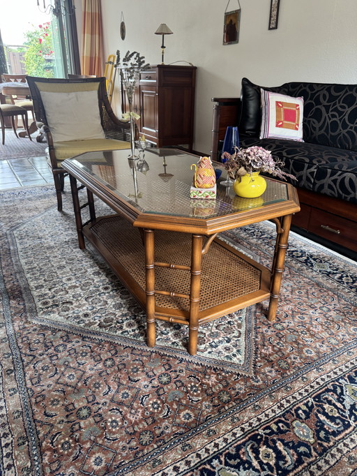 Vintage Salontafel met Glazen Plaat
