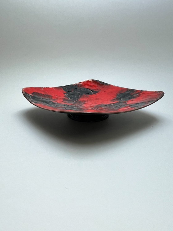 Image 1 of Bol vintage Fat Lava en cuivre émaillé, rouge et noir, de forme carrée