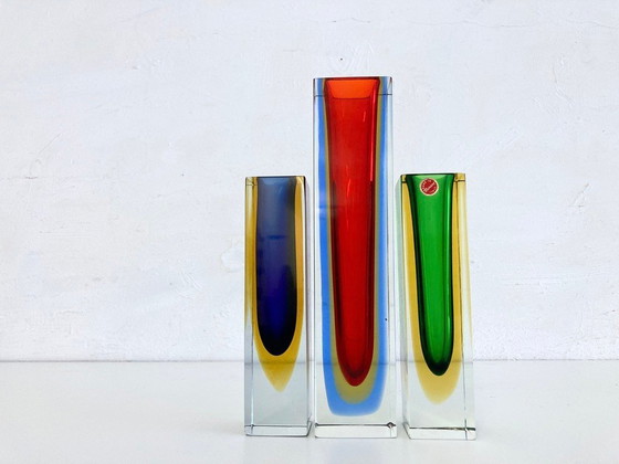Image 1 of 3 Italian Sommerso vases made of Murano glass by Flavio Poli, 1960s design
