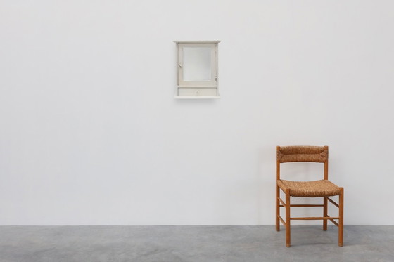 Image 1 of Franse Art Deco witte spiegelende scheer- of medicijnkast in eikenhout