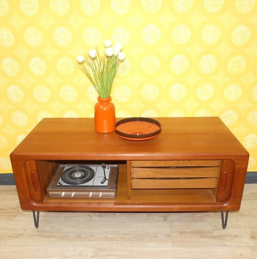 60s Dyrlund lowboard teak hi-fi sideboard Hairpin legs TAMBOUR danish design made in denmark