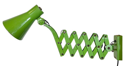 Groene industriële Duitse schaarwandlamp van Kaiser Leuchten, jaren 60.