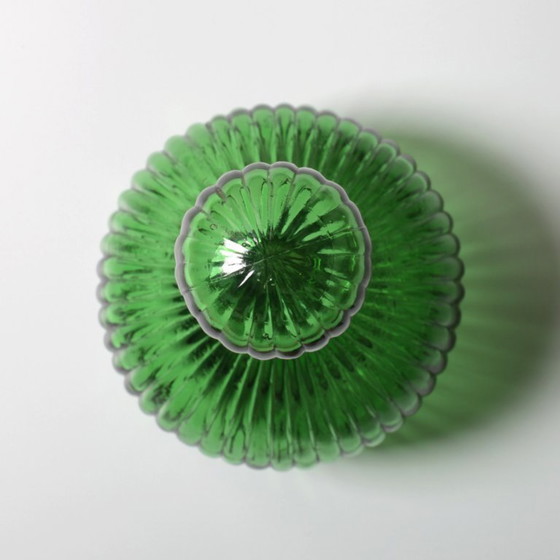 Image 1 of Vintage Emerald Green Glass Decanter / Rare Bottle with Stopper / Empoli / Italy / 1970s