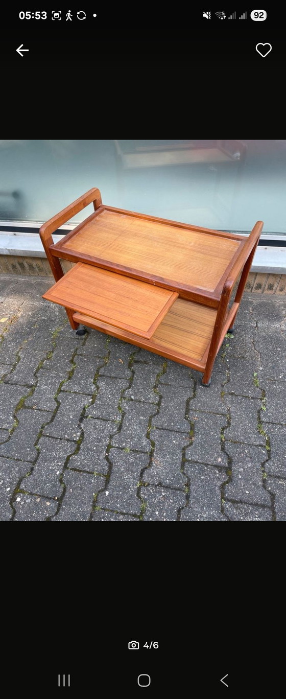 Image 1 of Mid - Century Danish teak side trolley bar trolley serving trolley with removable tray 1960s