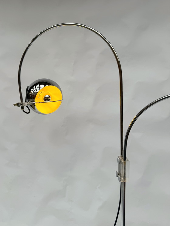 Image 1 of Vintage Gepo Amsterdam Chrome Eyeball lamp uit de jaren 70 - Dubbele boog, Space Age-stijl