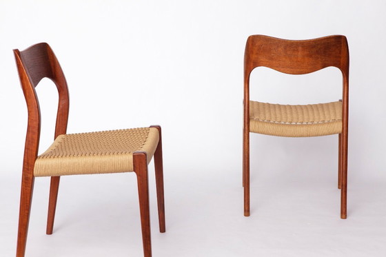 Image 1 of Coppia di sedie da pranzo in teak modello 71 di Niels Otto Møller, anni '50 | Stile moderno danese di metà secolo, sedute in