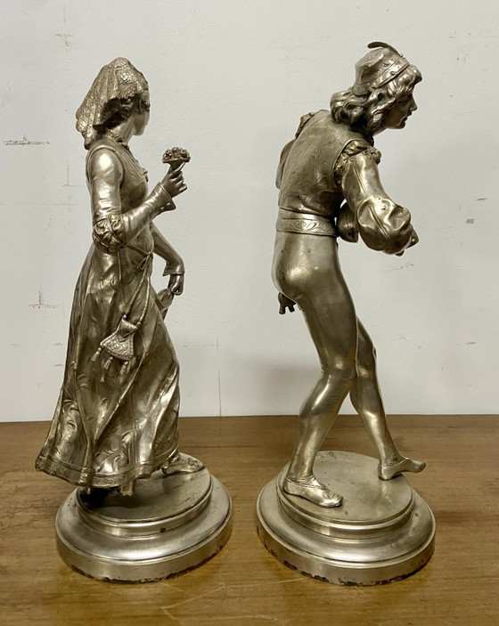 Image 1 of Importante coppia di sculture francesi in bronzo argentato di A.L. Gaudez