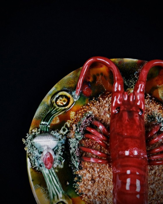Image 1 of Lobster plate in barbotine Caldas da Rainha Majolique Palissy earthenware