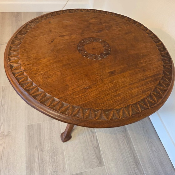 Table ronde africaine vintage, Tables d'appoint, Bois, Marron (photo 6 sur 9)