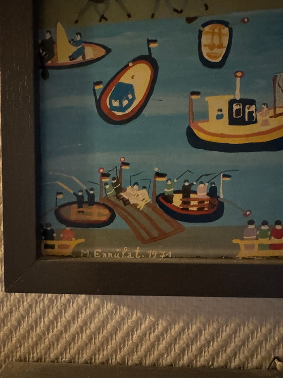 Original Painting „Harbor Scene / Ships“ by Minna Ennulat (1971), Naive Art, Paintings & Drawings, Wood, Other (photo 2 of 5)