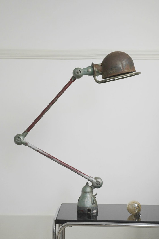 Image 1 of Vintage 1950s Jieldé Lamp Standard Industrial Wall Light, Two-Arm Early Model Riveted Label, French Factory Workshop Patina, 195