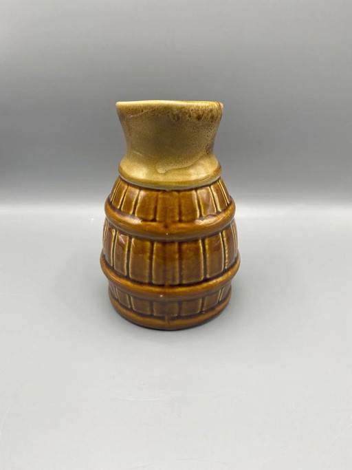 Ceramic Pitcher – Barrel-Banded Design – Brown and Cream Glaze – decoratieve objecten, Rustic (photo 2 of 4)
