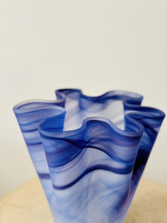 Image 1 of Aida design vase of Danish glass | Sculptural vintage blue vase | Scandinavian design | Sculptural Blue Art Glass
