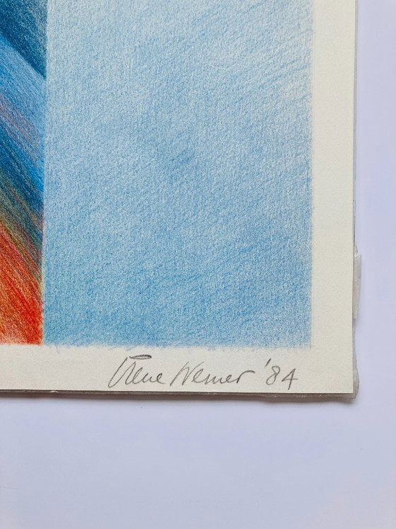 Image 1 of Irene Werner - Kleurrijke Tekening - Origineel - Vintage
