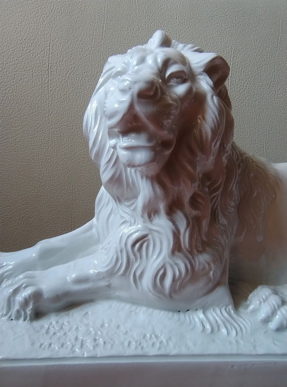 Rare Pair White Ceramic Lion Sculptures Mottahedeh Design Italy, Decorative Objects, Porcelain (photo 11 of 15)