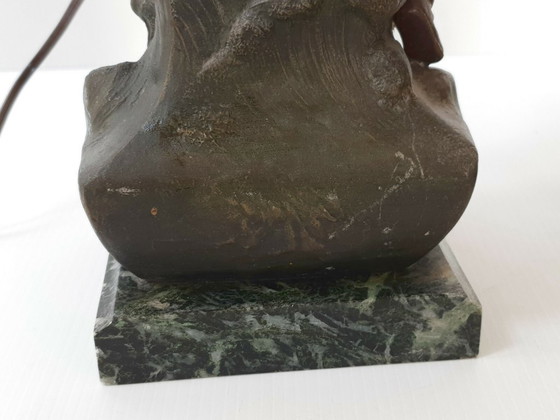 Image 1 of Een paar art-deco visserslampen, jaren 1940, vintage, metaal en marmer, jaren 1930-1940