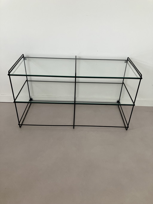 Vintage Wandkastje Zwart Met Glazen Plaatjes – wandrek, Metal, Glass (photo 2 of 6)