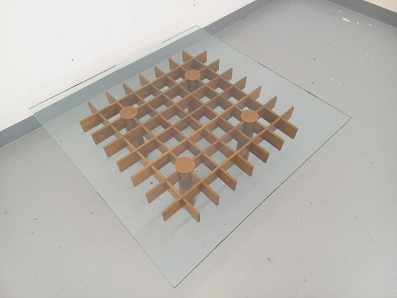 Image 1 of Vintage square Italian coffee table Kyoto by Gianfranco Frattini for Knoll in ash wood and glass from the 1970s