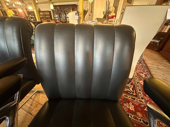 Image 1 of Set of 6 Vintage Walter Knoll ‘Art Collection’ Dining Chairs – Black Leather & Chrome