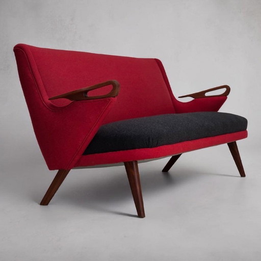 Sofá de dos plazas, diseño danés de Ch. F. Brodersen, década de 1960, retapizado.