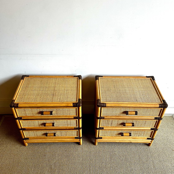 Image 1 of 2 Rattan Bamboo Nightstands Vintage