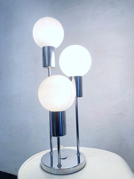 Image 1 of Space Age spherical table lamp from the 70s, chrome and glass
