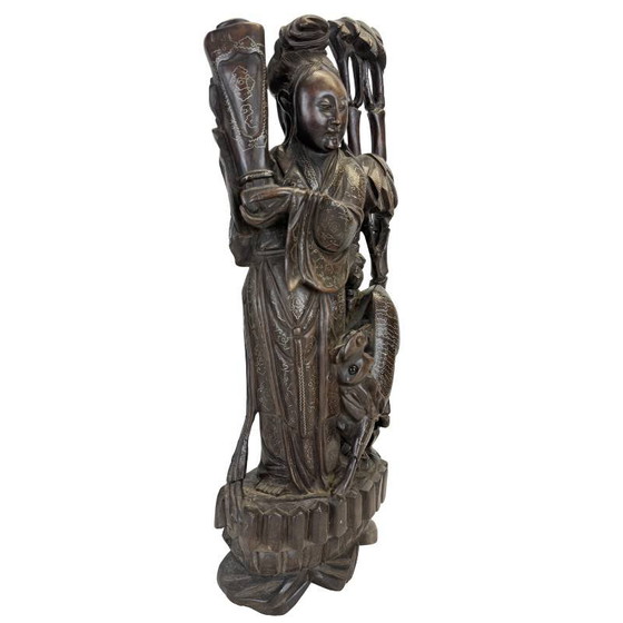 Estatua china antigua "Magu" con incrustaciones de plata - Madera dura - Siglo XIX (43 cm) – Esculturas (photo 2 of 15)