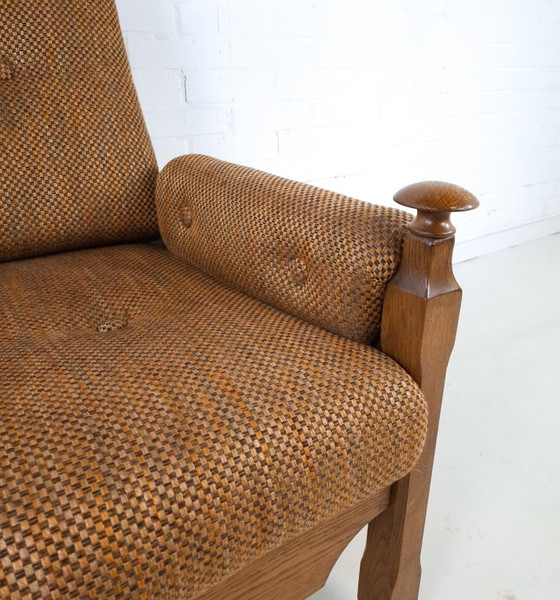 Image 1 of Vintage fauteuil brutalist Deens design hout stof jaren 70