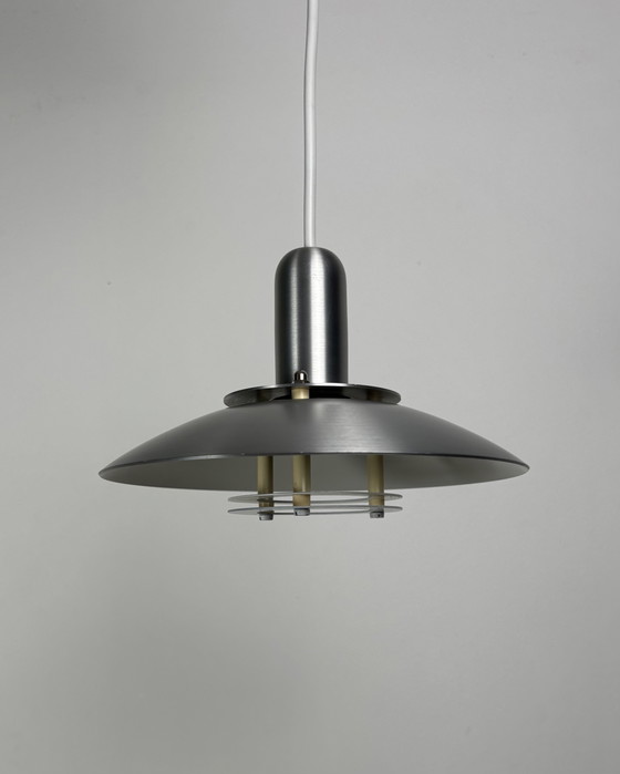 Image 1 of Vintage Pendant Lamp, Luna by Jeka, Denmark, 1980s, Metal Lamp, Mid Century, Space Age, UFO Design, 1980s, Scandinavian, Sputnik