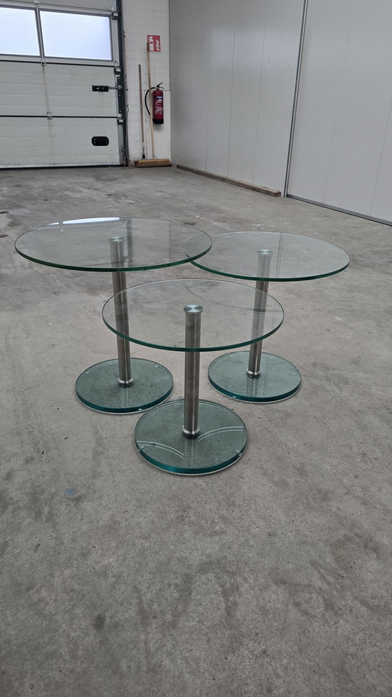 Image 1 of Beistelltisch-Couchtisch-Set Metaform KL 3 Glas Edelstahl rund