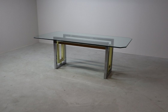 Image 1 of Table de salle à manger vintage en chrome et laiton de Zevi, Italie, années 1970