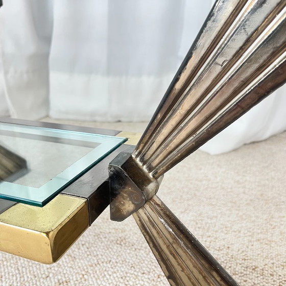 Vintage Italiaanse salontafel van glas, chroom en messing, Hollywood Regency-stijl, jaren 70. – Metal (photo 12 of 19)