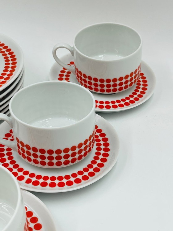 Image 1 of Winterling Bavaria Red Polka Dot Porcelain Lunch Service 70s