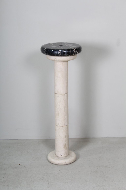 Colonne à plantes en travertin vintage et marbre